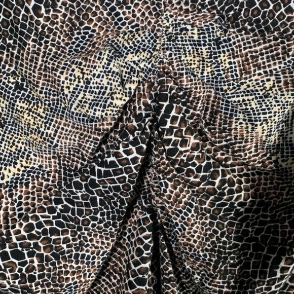 For Cynthia Linen Blend Brown Animal Print Blouse PL | V Neck Fall Top - Picture 7 of 9